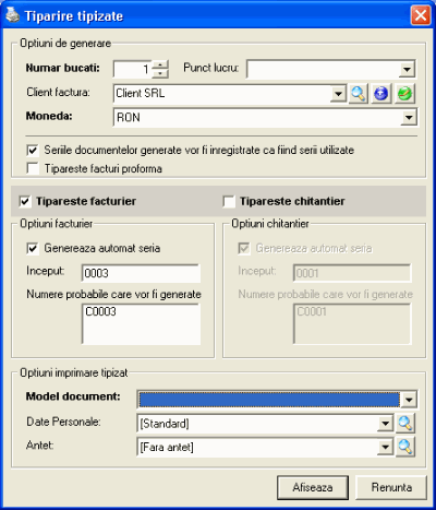 pcFact - Program de gestiune/tiparire facturi - Optiuni