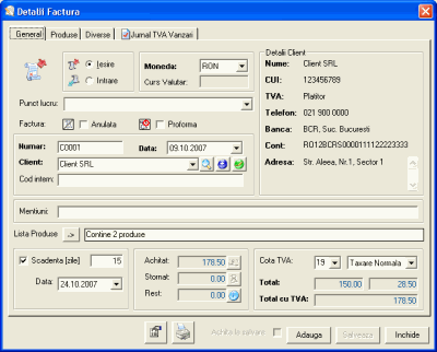 pcFact - Program tiparire si gestiune facturi - Detalii Factura