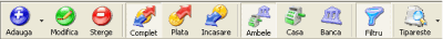 pcFact - Lista Plati/Incasari - Bara de unelte